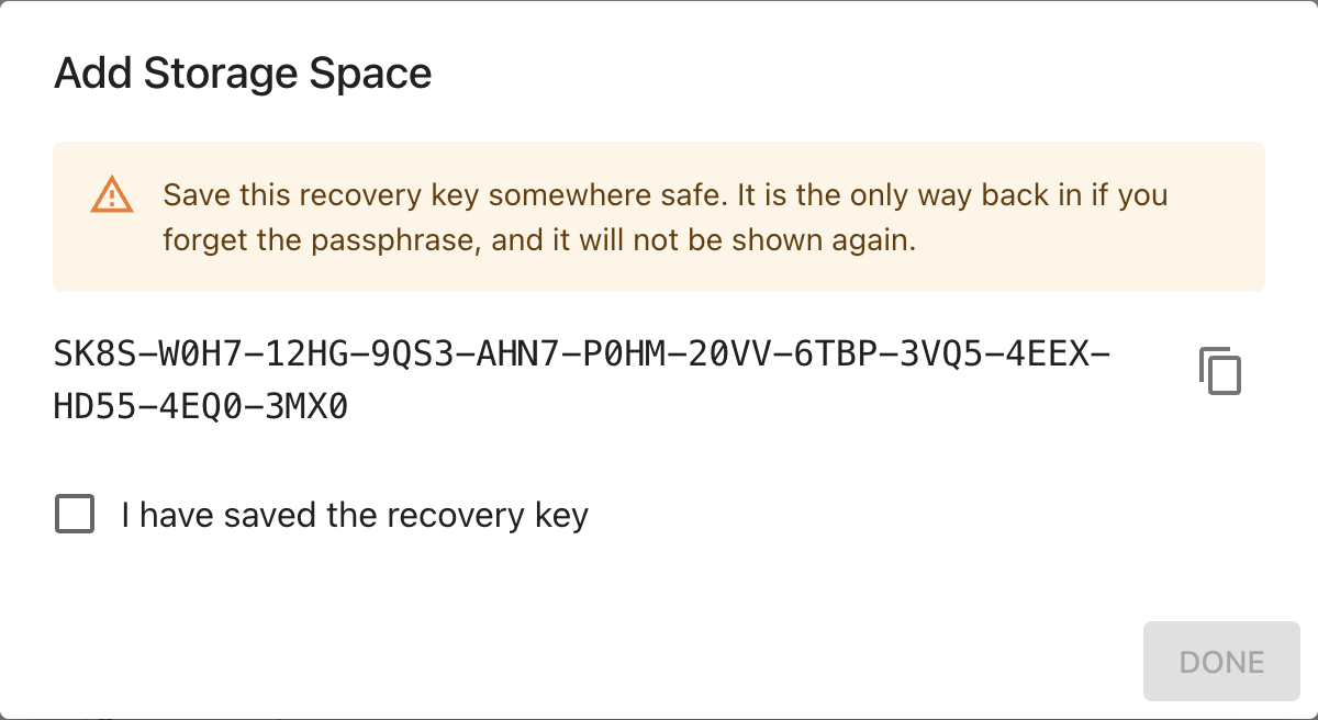 Recovery key panel