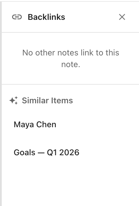 Backlinks panel showing Similar Items section