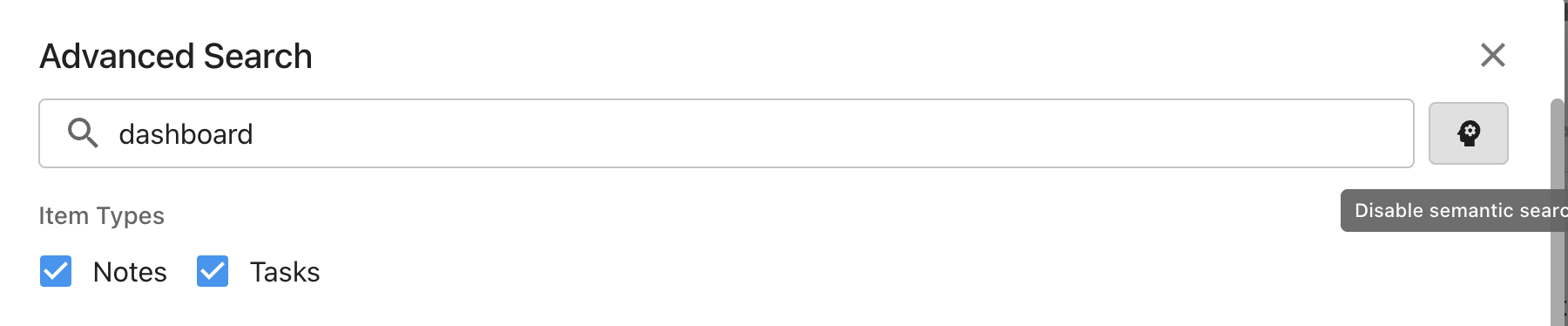 Semantic search toggle active in Advanced Search