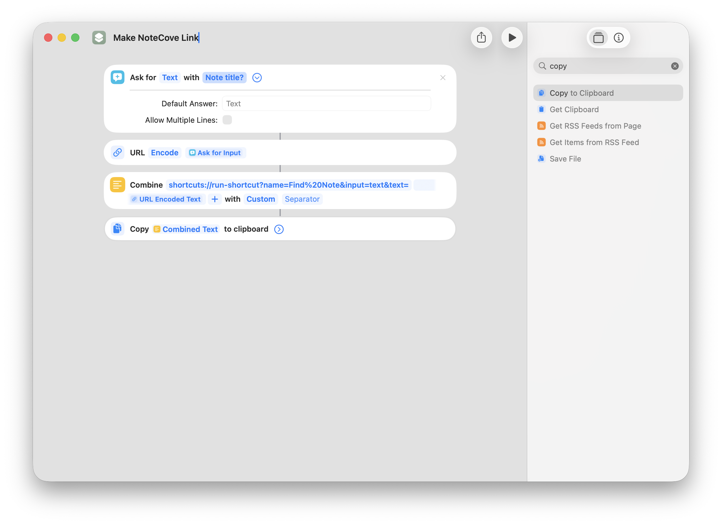 Shortcut renamed to Make NoteCove Link