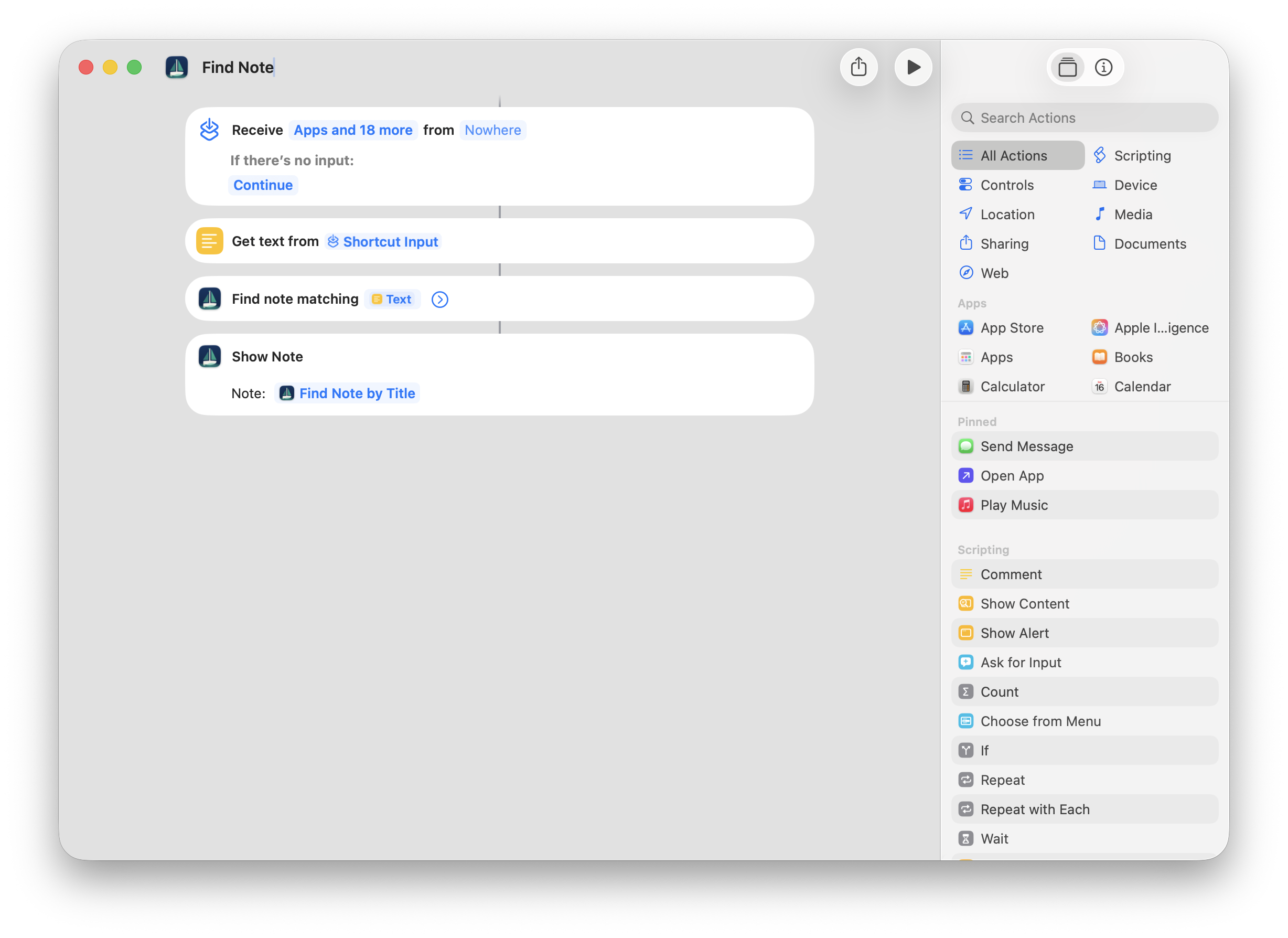 Completed Find Note shortcut