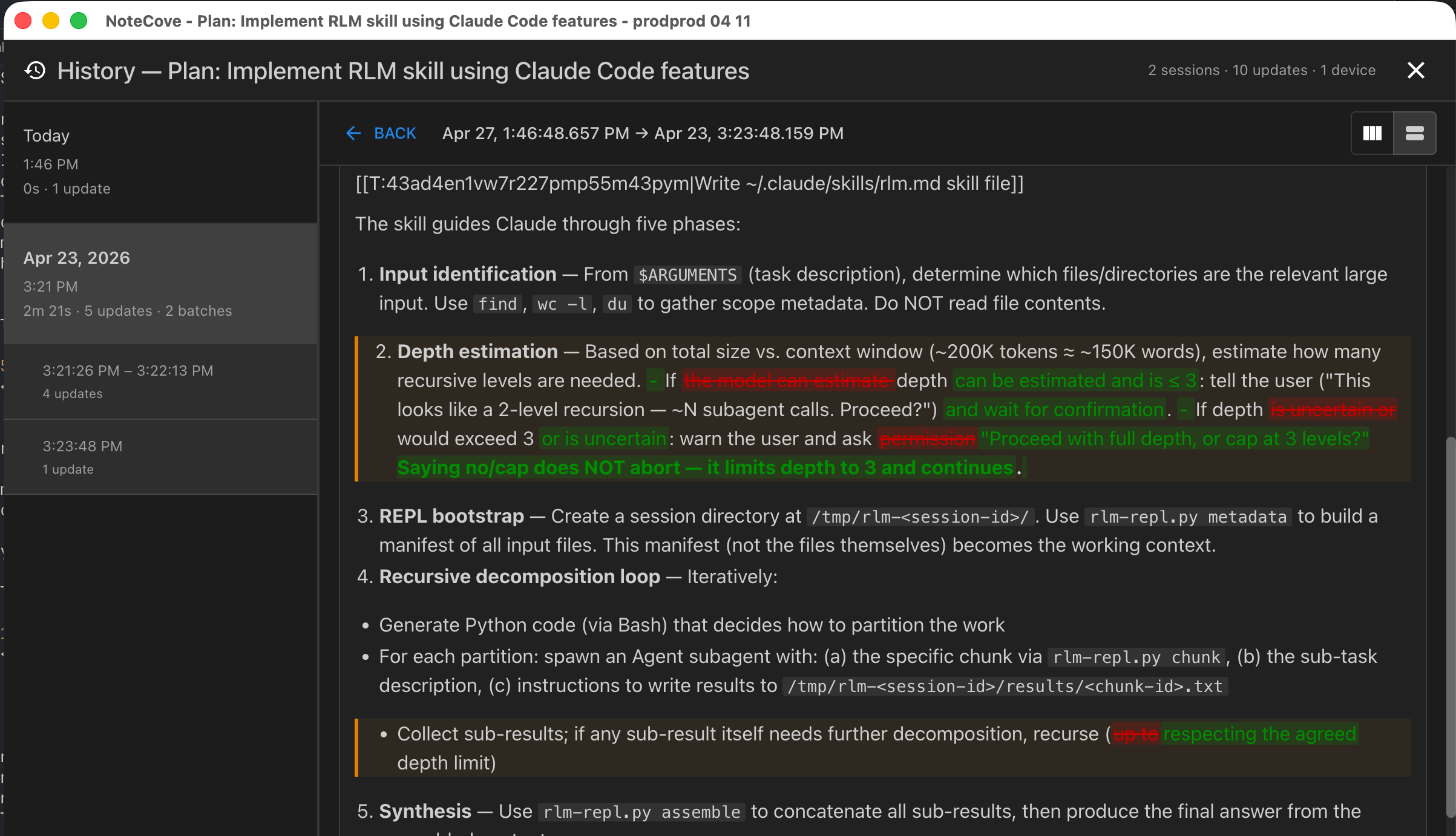 Note history diff (1-column)