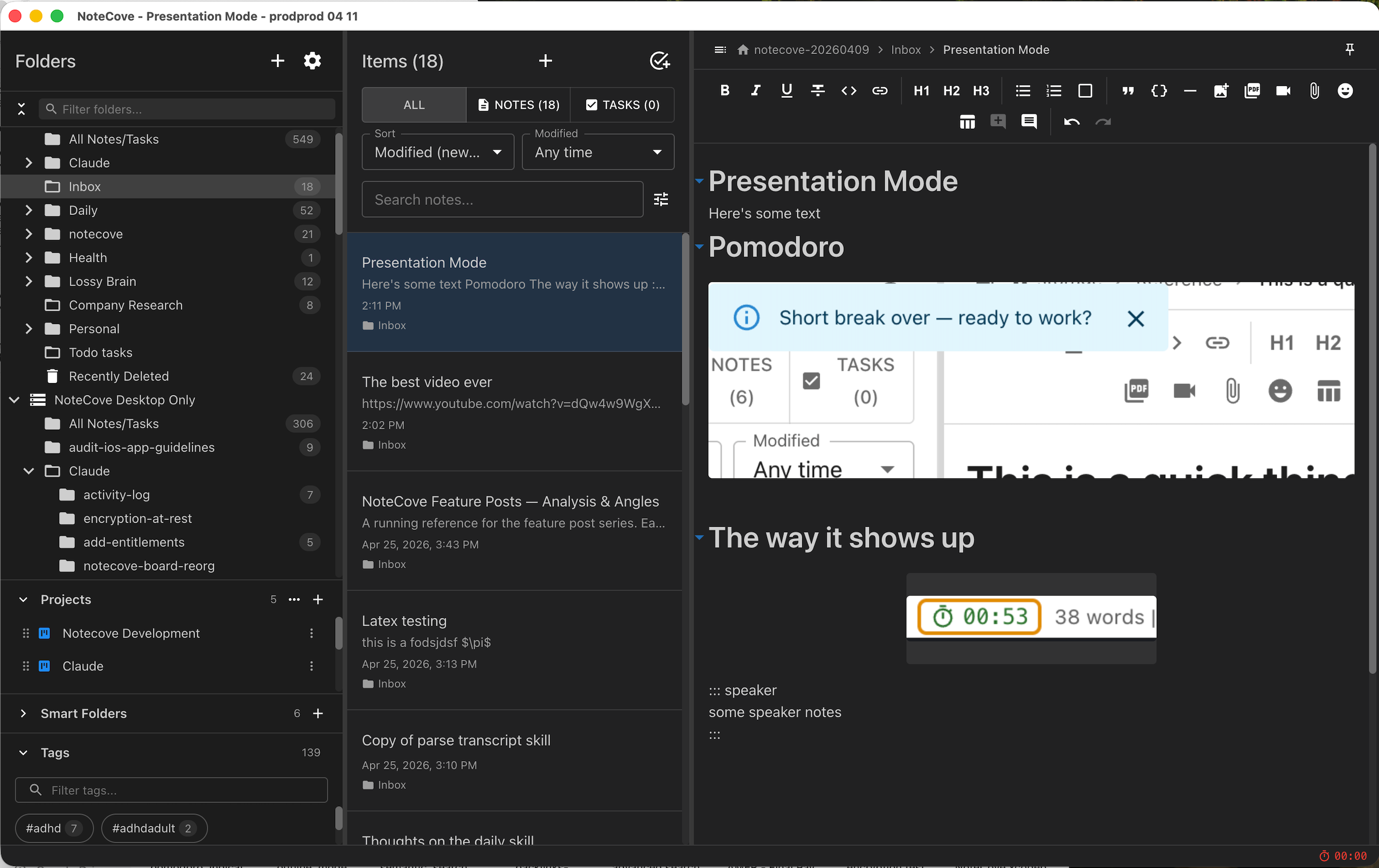 Presentation mode